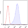 Flow cytometric detection of MCL in transfected BW5147 cells. Red and blue line represent IgG1 Isotype control and MCL stained cells respectively